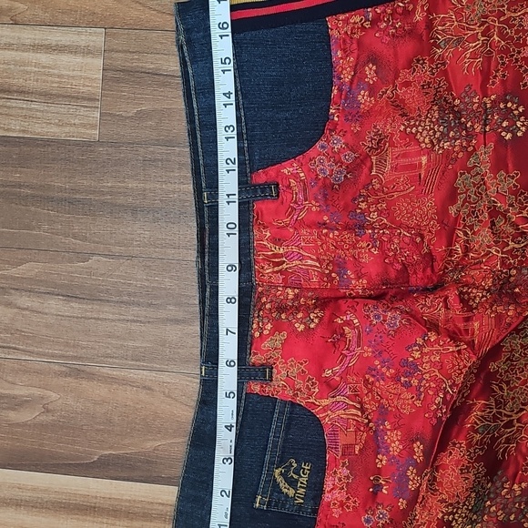 Jordache Vintage Jean Size 11 / 12 and satin skirt Red Gold Blue retro - Picture 12 of 15